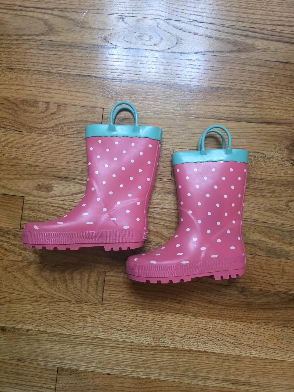Carter's Kids Pink Polka Dot Rain Boots with Aqua Trim